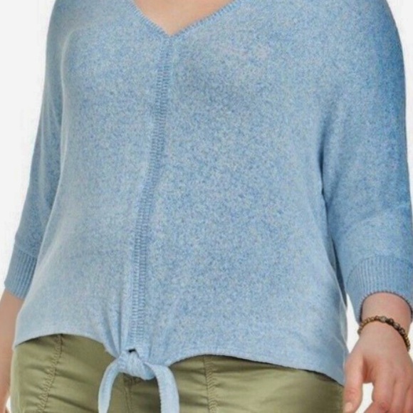 Style & Co Relaxed Blue Tie-Front Sweater, V-Neck Knit Top 2X NWT - Picture 2 of 13